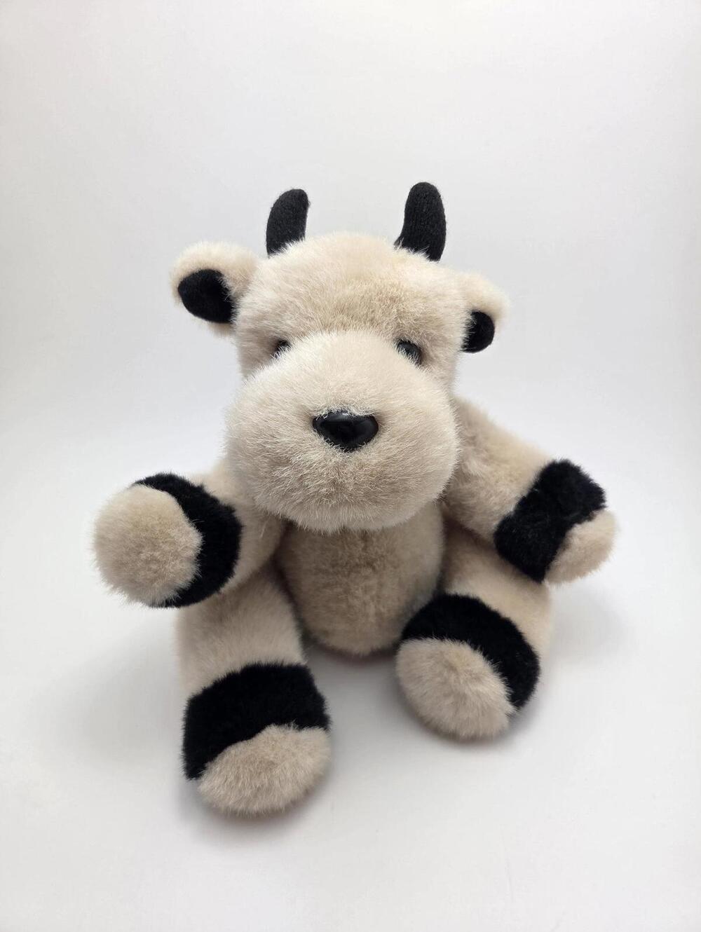 Ganz Heritage 1991 Cow Stuffed Plush Jointed Beige Black Vintage (10 inch)